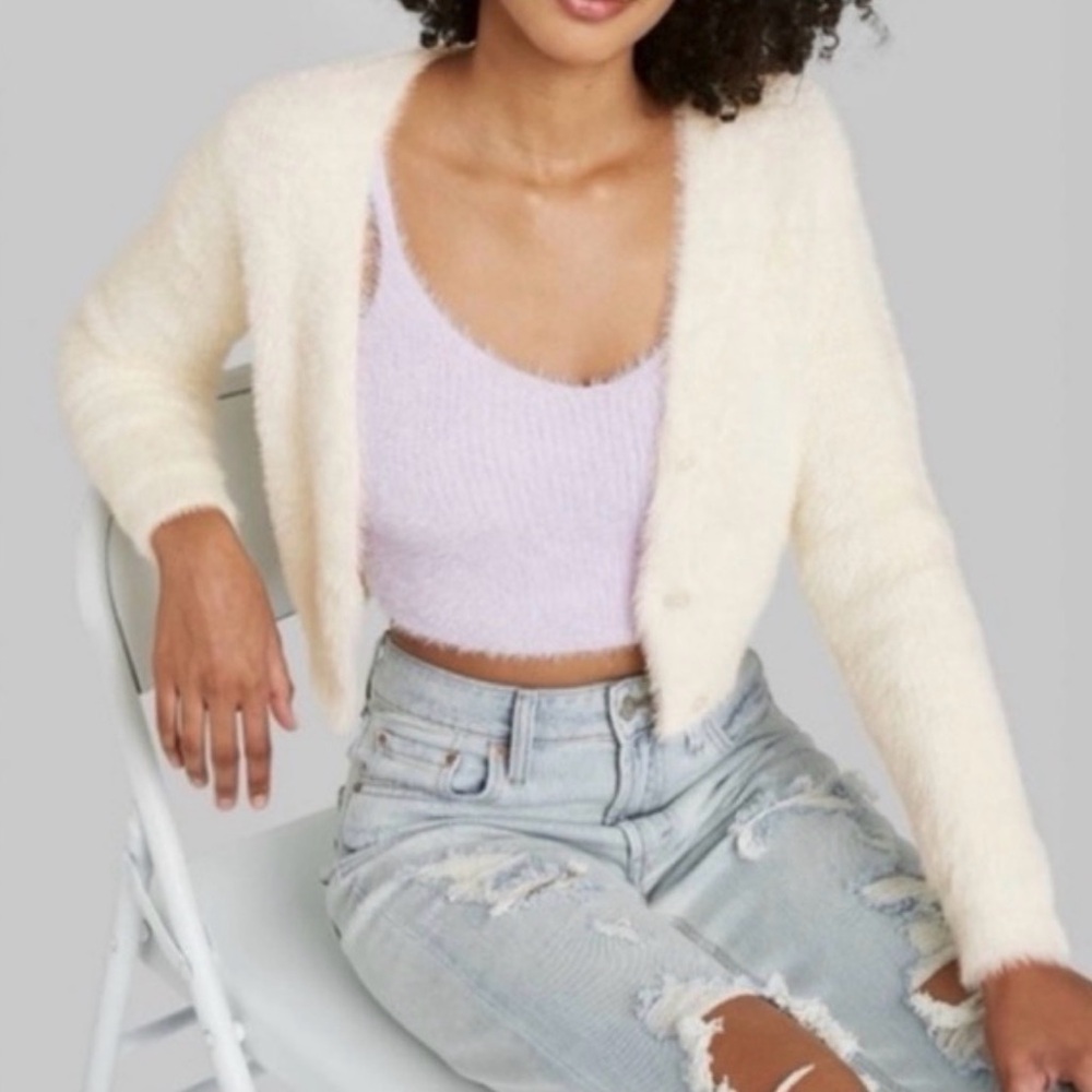 Fluffy Cream Cropped Cardigan - Wild Fable L
